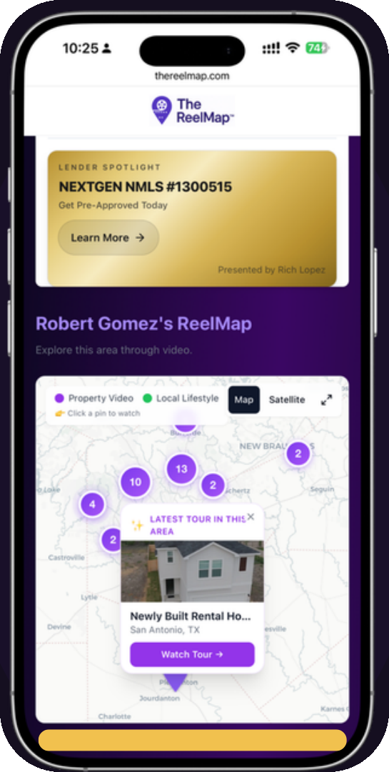 ReelMap partner profile on a phone with contact details and profile visibility